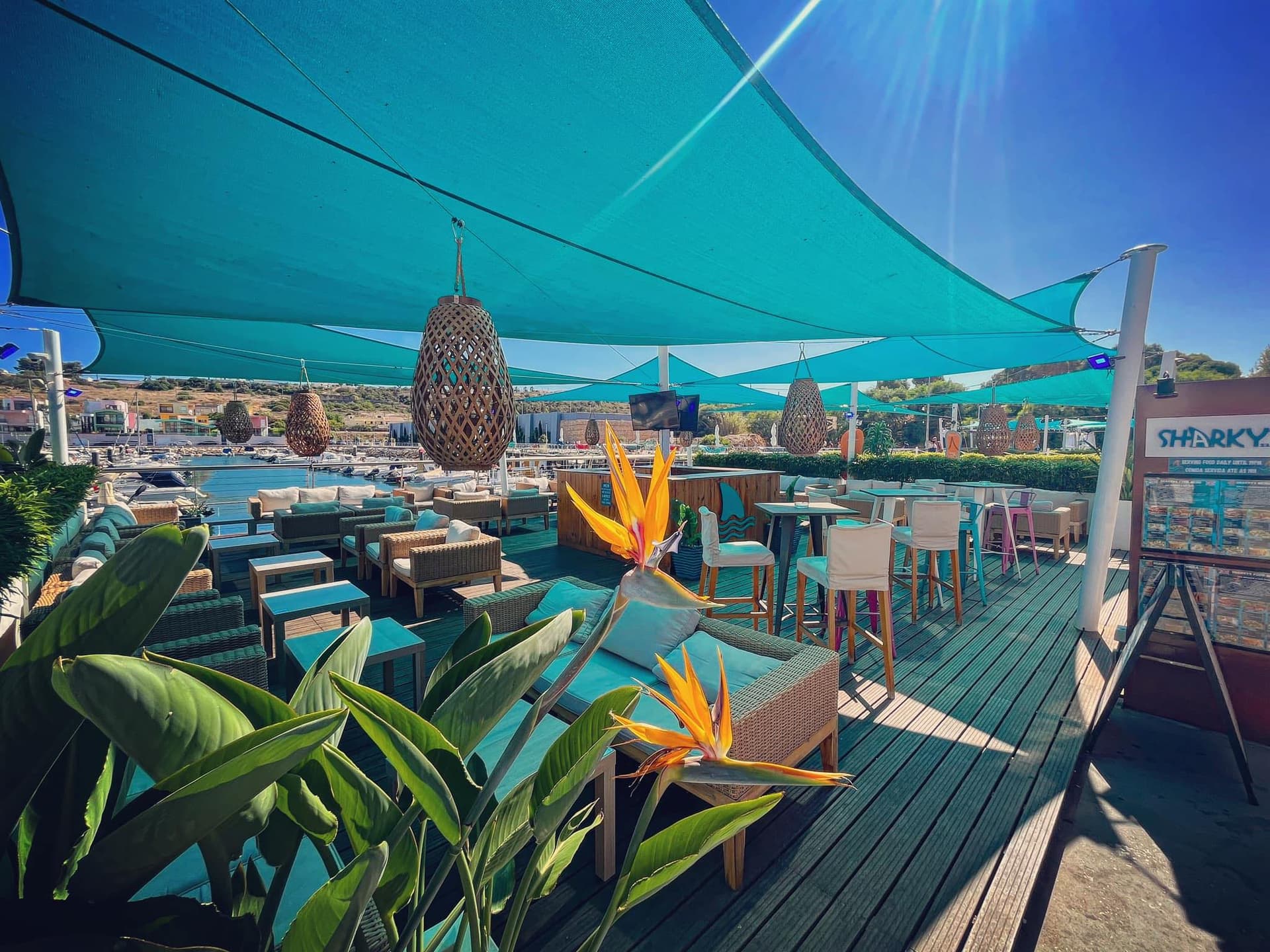 Sharky's Bar decking with beautiful marina view